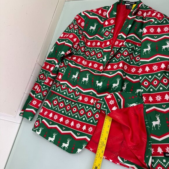 Suitmeister Ugly Christmas 3 Pc Suit 42-44L Blazer 42X34 Pants Elastic Waist Tie - Picture 9 of 16